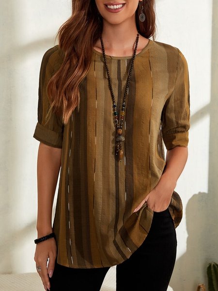 

JFN Crew Neck Stripes Casual Tunic Tops, Multicolor, Tops