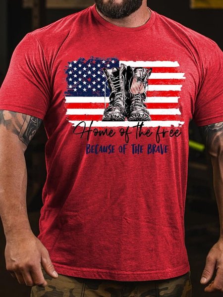 

Home of The Free Because of The Brave Veteran Military Short Sleeve T-shirt, Red, T-shirts