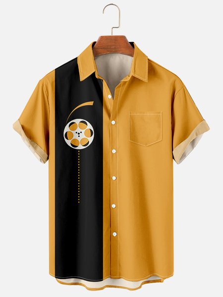 

Vacation Short Sleeve Geometric Shirts, Yellow, Men's Floral shirt