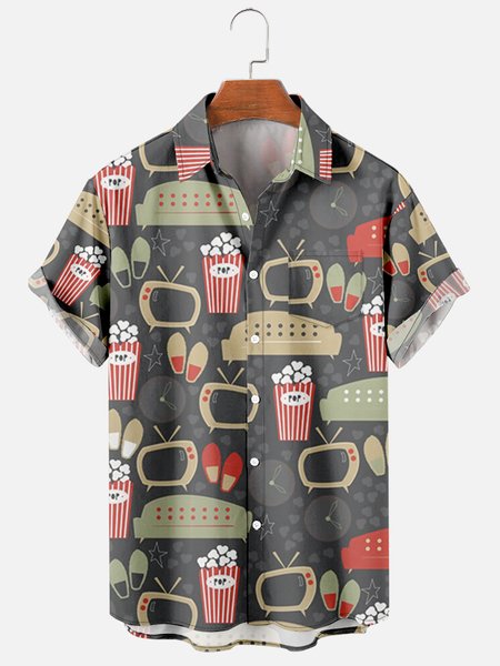 

Shirt Collar Short Sleeve Vacation Shirts, As picture, Men's Floral shirt