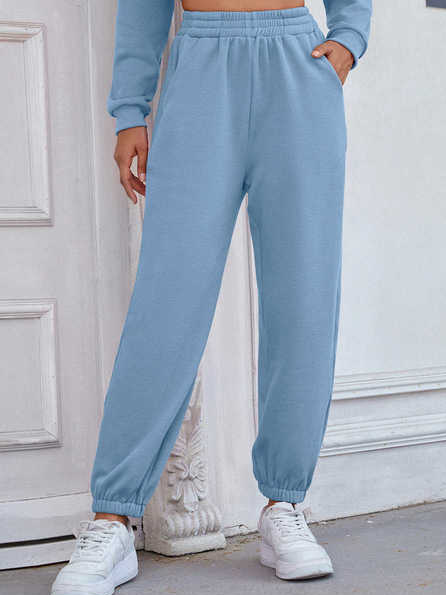 

Plain Cotton Blends Casual Pants, Blue, Pants