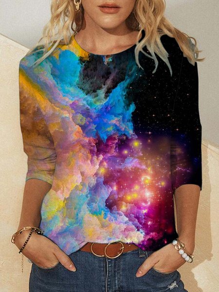 

Abstract Art Gradient Printed Round Neck Long Sleeve Shirt, As picture, Long sleeves