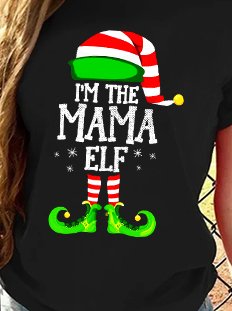 

Christmas Mama Elf Print Family Shirts & Tops, Black, T-shirts