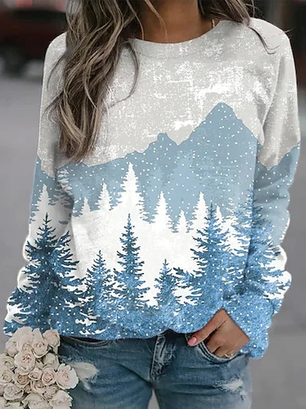 

Landscape Painting Crew Neck Cotton Blends Sweatshirt, Blue, Sweatshirts & Hoodies