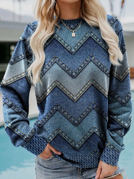 

Casual Crew Neck Abstract Sweatshirt, Blue, Hoodies & Sweatshirts
