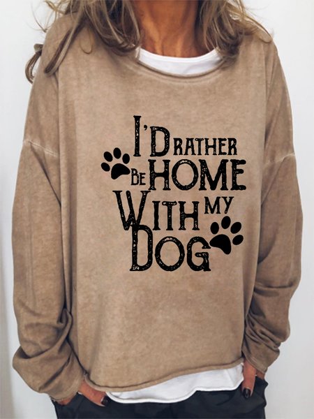 

Home With Dog Slogan Graphic Letter Casual Sweatshirt, Khaki, Hoodies&Sweatshirts
