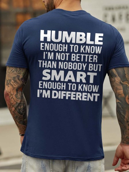 

Smart Enough To Know I'm Different Back Print Short Sleeve Crew Neck Cotton Blends Shirts & Tops, Deep blue, T-shirts