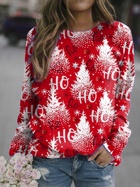 

Christmas Tree Ho Ho Ho Casual Sweatshirt, As picture, Hoodies&Sweatshirts