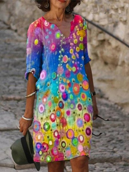 

Casual Cotton Blends V Neck Weaving Dress, Bright blue, Mini Dresses