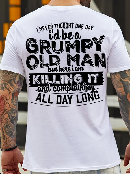 

Grumpy Old Man Short Killing It Funny Words Sleeve Crew Neck Tshirts, White, T-shirts