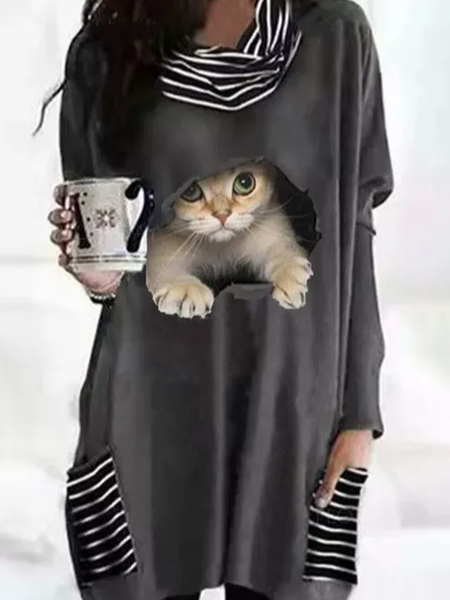

Batwing Animal Loosen Cotton Blends Shirts & Tops, Deep gray, Long sleeve tops