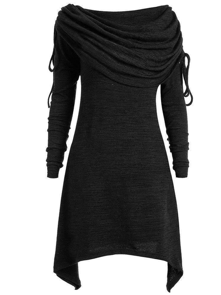 

Loosen Casual Plain Dresses, Black, Midi Dresses