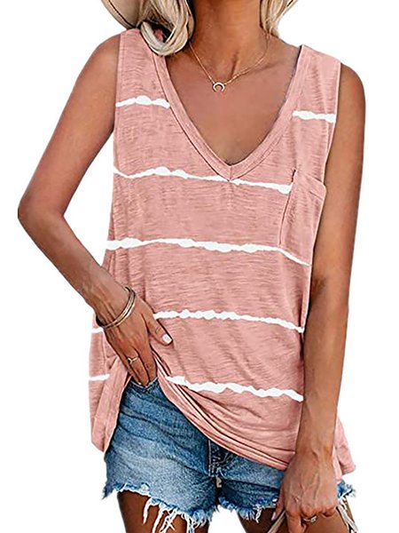 

Tie-dyed Striped V Neck Tank Tops, Pink, Tops
