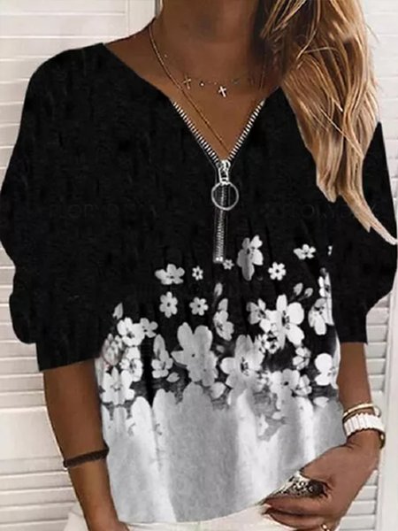 

Vintage V Neck Floral Shirts & Tops, As picture, Long sleeve tops