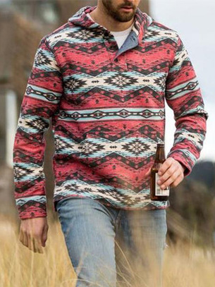

Hooded Cotton Casual Sweatshirt, Red, Hoodies