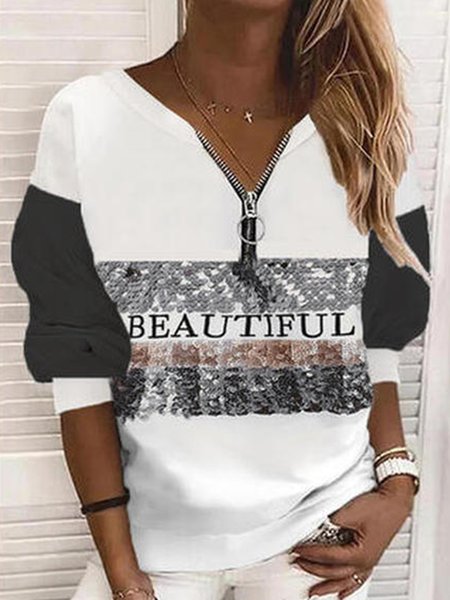 

Color Block V Neck Elegant Sweatshirt, Multicolor, Sweatshirts & Hoodies