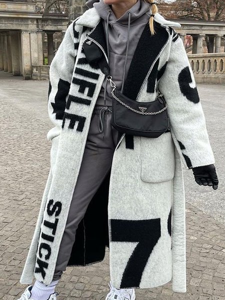 

Letter Lapel Elegant Loosen Outerwear, Gray, Coats
