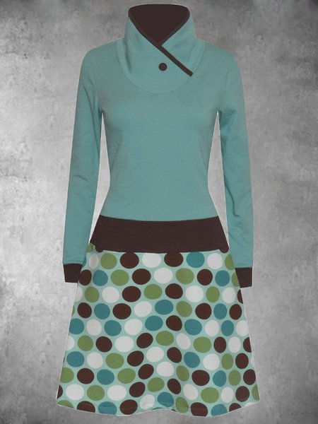 

Casual A-line Polka Dots Long Sleeve Dresses, As picture, Mini Dresses