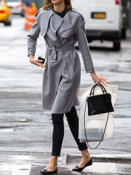 

Winter Solid Elegant Mid-weight Daily Work Formal Outerwear, Gray, Coats