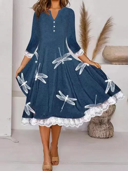 

Lace Dragonfly Casual Loosen Dresses, Blue, Casual Dresses