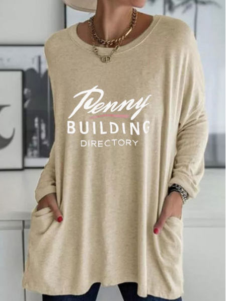 

Letter Crew Neck Regular Fit Shirts & Tops, Khaki, Long sleeve tops