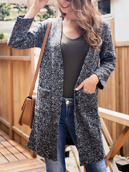 

Ombre Vintage Casual Elegant Outerwear, Deep gray, Cardigans