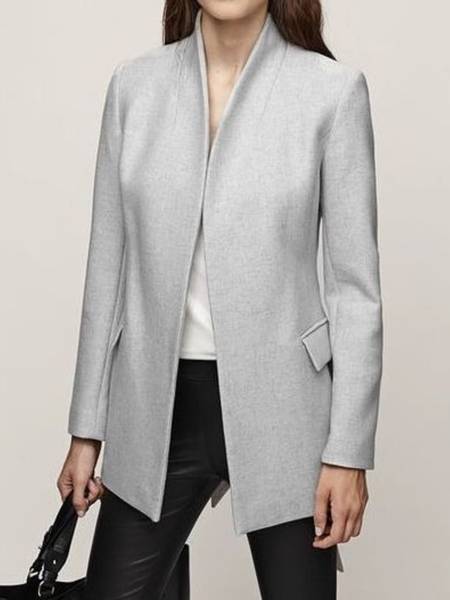 

Winter V neck Loosen Simple Long sleeve Mid-weight Outerwear, Gray, Coats