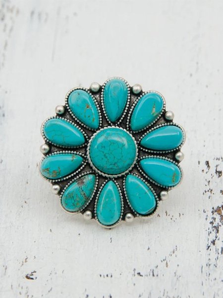 

Vintage Bohemian Turquoise Alloy Open Ring, As picture, Rings
