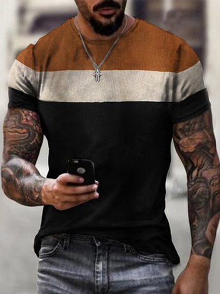 

Casual Crew Neck Short Sleeve Shirts & Tops, As picture, Men's t-shirts