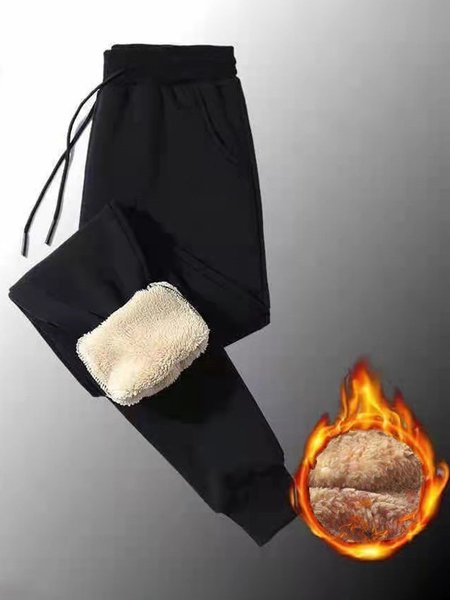 

Men's Thermal Fleece Jogger Sweatpants Sherpa Lined Sweatpants Winter Warm Thick Track Sweatpants, Black, Pants