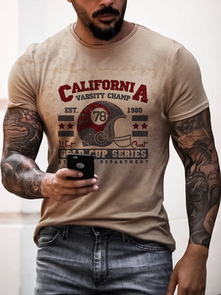 

Crew Neck Cotton Blends Short Sleeve Shirts & Tops, As picture, Men's t-shirts