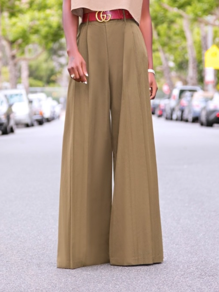 

Winter Zipper fly Non-Stretch Mid-weight Work Formal Pants, Khaki, Wide Leg Pants