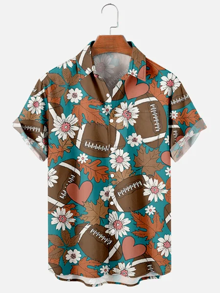 

Short Sleeve Casual Shirt Collar Shirts, As picture, Men's Floral shirt