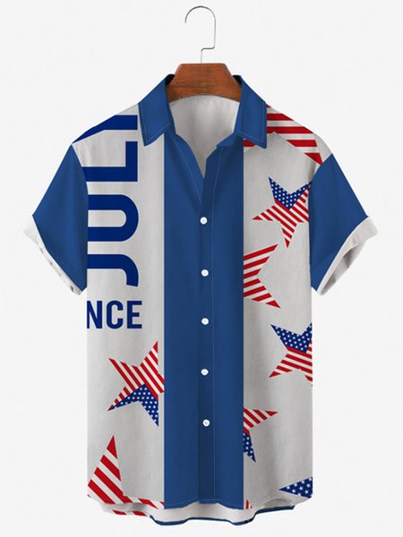 

Patriotic Casual Shirt Collar Shirts, Blue, Shirts ＆ Blouse