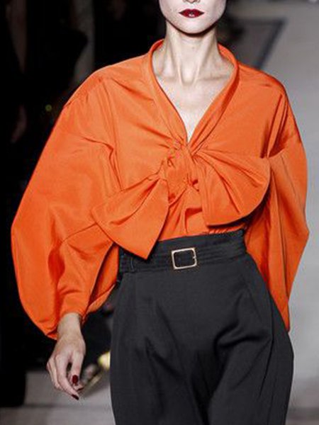 

Simple Elegant Date Daily Plain Regular Fit Top, Orange, Blouses and Shirts