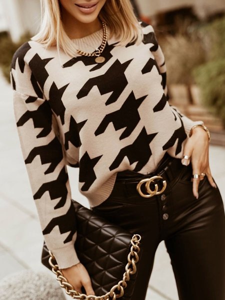 

Long Sleeve Crew Neck Vintage Sweater, Black, Pullovers