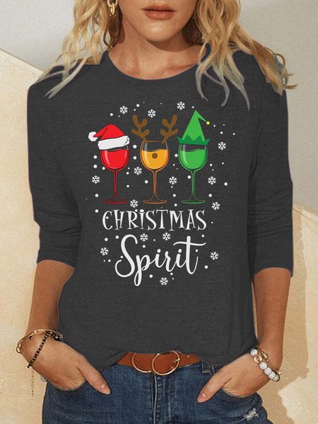 

Red Wine Christmas Spirit Casual Top, Gray, Long sleeves