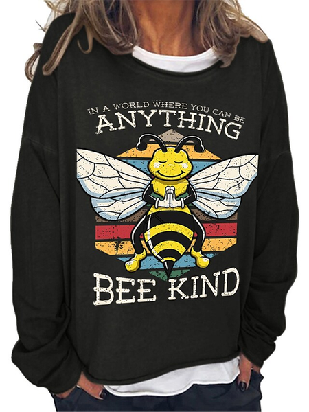 

Letter Crew Neck Long Sleeve Casual Shirts & Tops, Black, T-Shirts