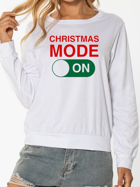 

Unocis Christmas Mode On Print Neck Long Sleeve Sweatshirt, White, Sweatshirts