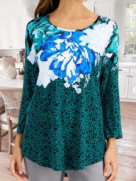 

Casual Leopard Shirts & Tops, Deep green, Long sleeve tops