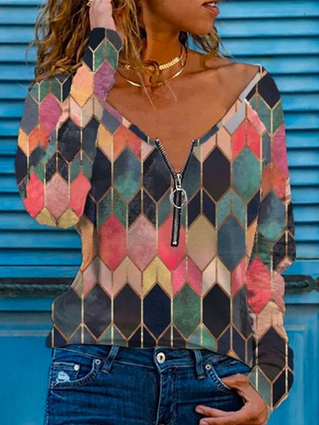 

Cotton Blends V Neck Shirts & Tops, Multicolor, Tops