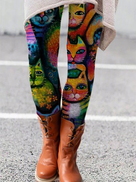 

Abstract cat print high-rise stretch yoga legging, As picture, Leggings