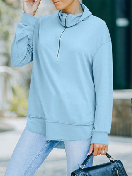 

Basics Solid High Neck Sweatshirt, Blue, Sweatshirts & Hoodies