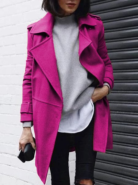 

Long Sleeve Loosen Solid Outerwear, Rose red, Coats