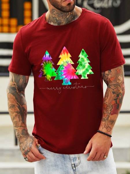 

Tie Dye Christmas Family Shirts Casual Crew Neck Tshirts, Red, T-shirts