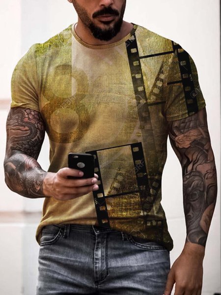 

Abstract Film Short Sleeve Street Shirts & Tops, As picture, Men's t-shirts