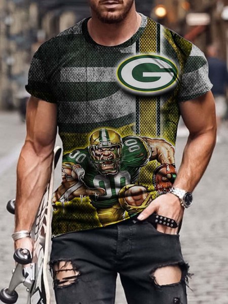 

American Football Street Crew Neck Shirts & Tops, As picture, Men's t-shirts