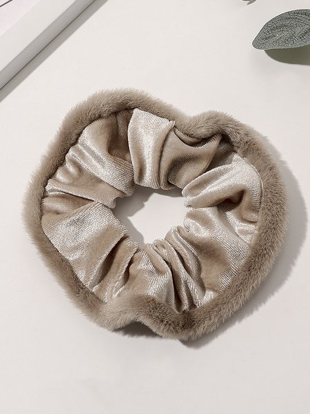 

Simple Plaid Fringe Pleated Hair Tie, Light gray, Headwear