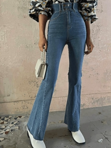 

Winter High Waist Simple Regular Fit Daily Zipper fly Pants, Blue, Jeans