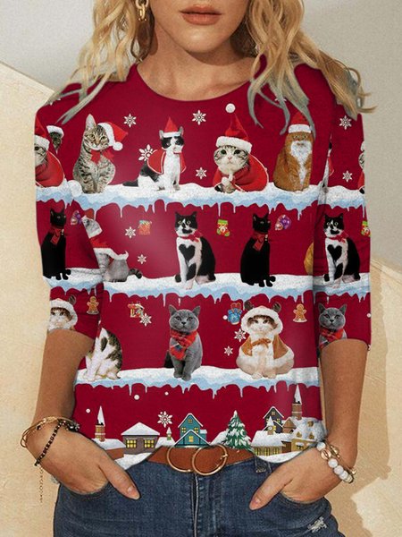 

Christmas Cat Shirts & Tops, Red, Long sleeves